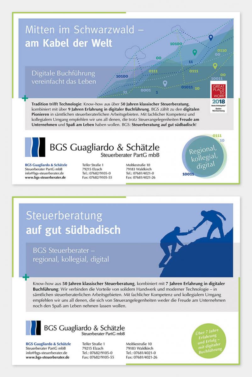 DRWA Das Rudel Werbeagentur Freiburg > Kompetenzen > Print-Design > BGS Steuerberater Elzach und Waldkirch