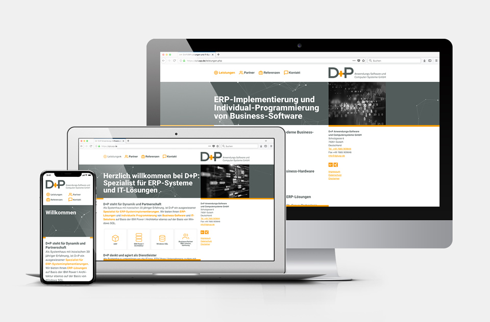 DRWA Das Rudel Werbeagentur Freiburg > Kompetenzen > Web-Design/-Programmierung > Beispiel D+P Software-Lösungen, Gutach